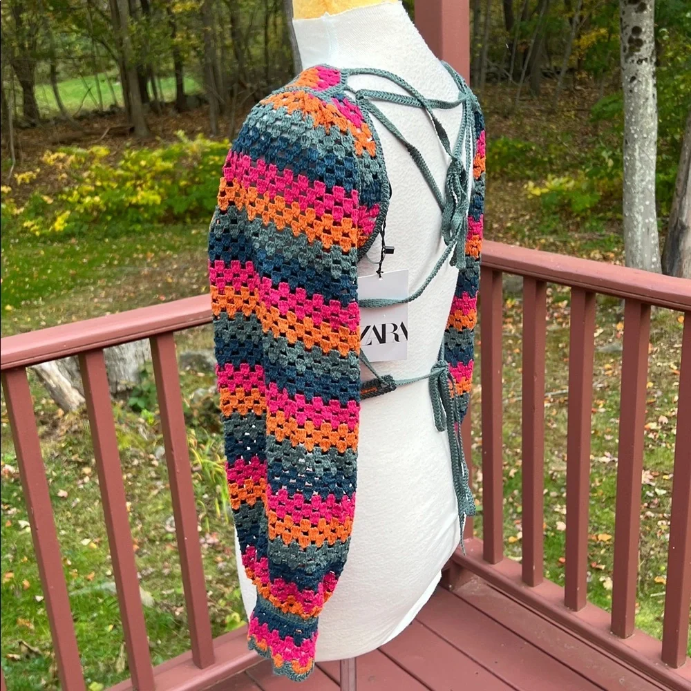 New! Zara small Colorful Crochet back tie top.